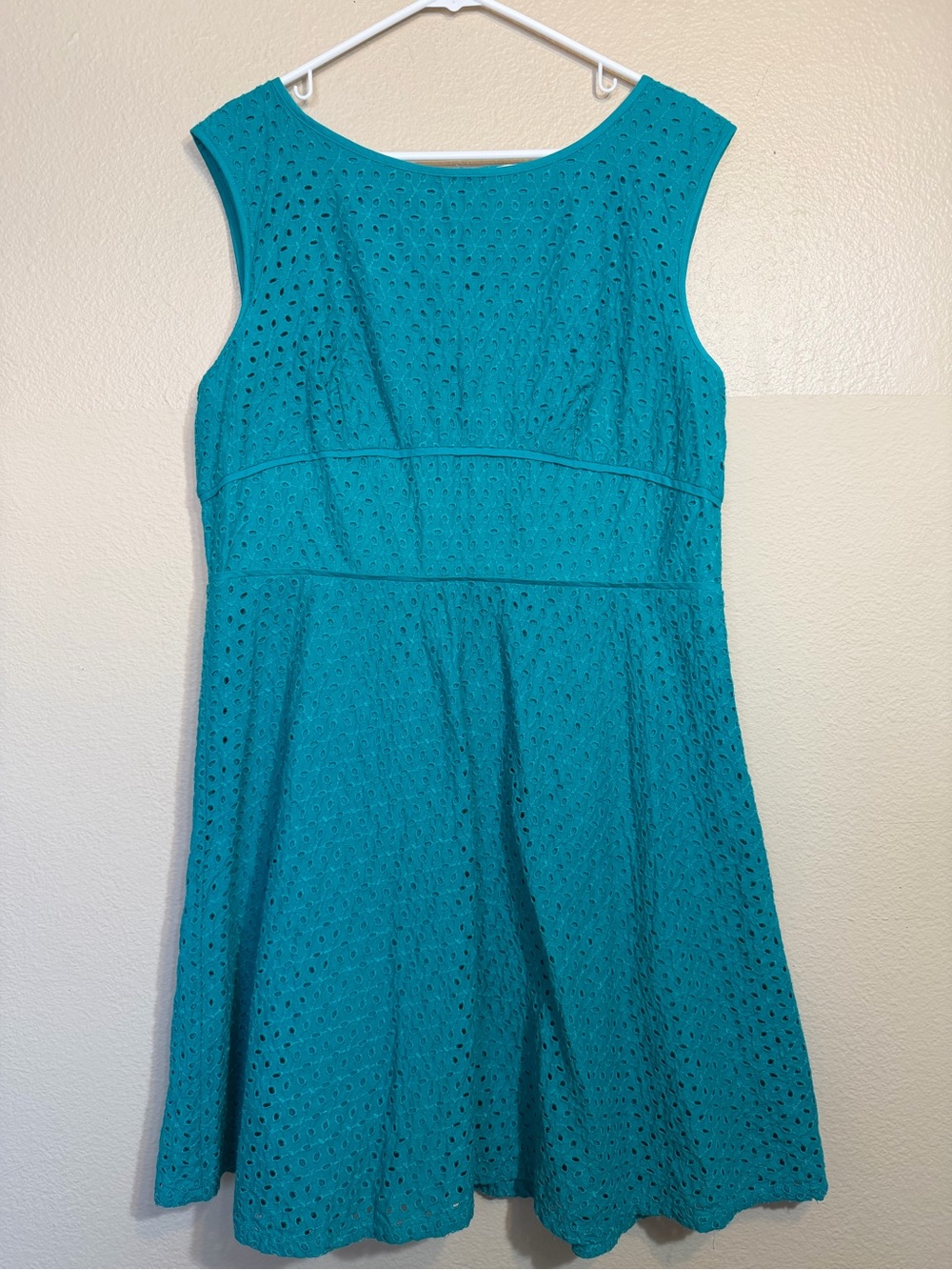 LOFT Teal Eyelet Sleeveless Fit-and-Flare Dress
